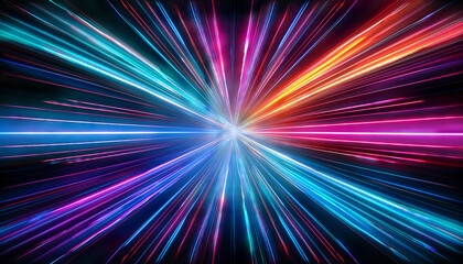 A vibrant burst of light radiates outward, showcasing a spectrum of colors against a dark background, creating a dynamic, energetic visual effect.