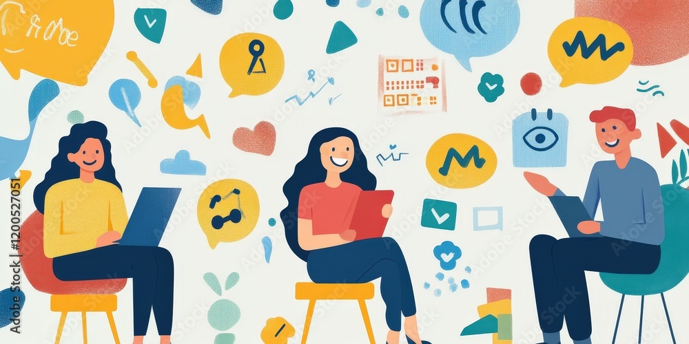 Poster a cheerful training session where employees learn logical reasoning with symbols on printed slides