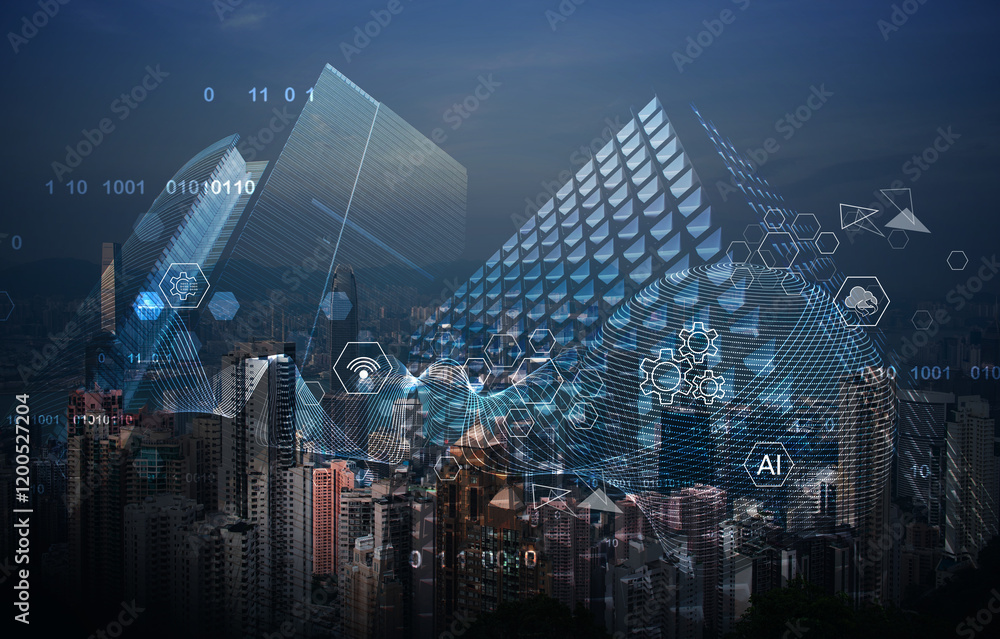 Poster digital technology, internet network connection, big data, iot internet of things. smart city innova