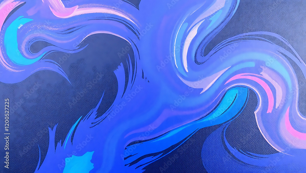 Poster abstract fluid design with vibrant blues and pinks creating a dynamic movement