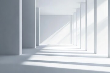 Obraz premium Long, empty hallway with white walls and white pillars