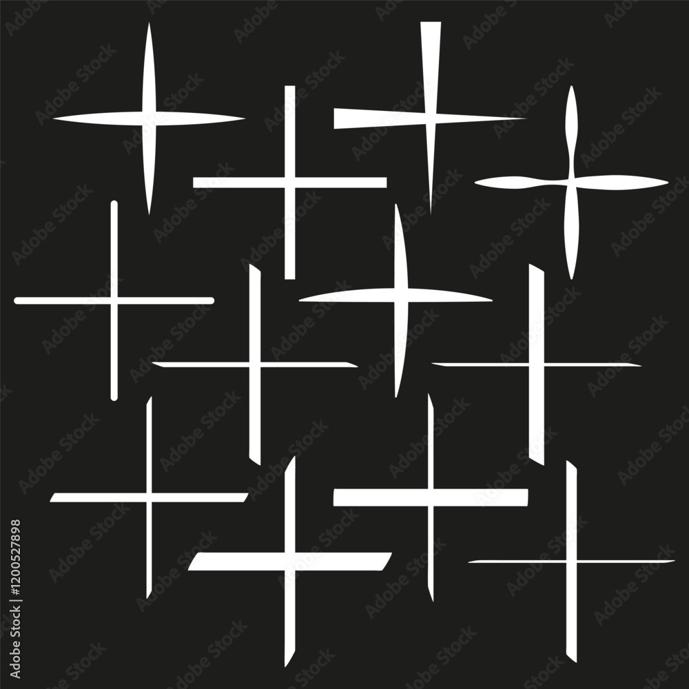 Aufkleber cross symbols set. minimal white shapes. simple vector elements. abstract black background.