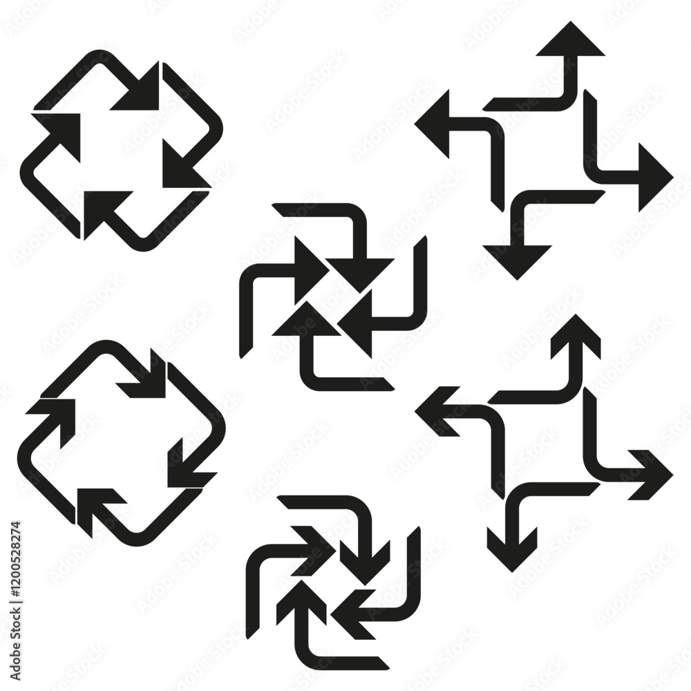 Poster directional arrow icons. geometric rotation shapes. abstract vector symbols. modern design elements.