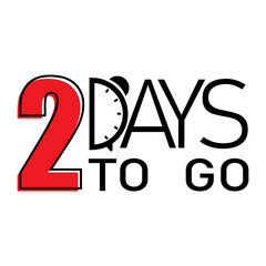 Countdown timer text. Bold red number. Two days remaining. Vector time countdown.