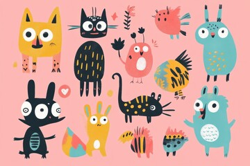 Colorful Cartoon Animals and Creatures Illustration