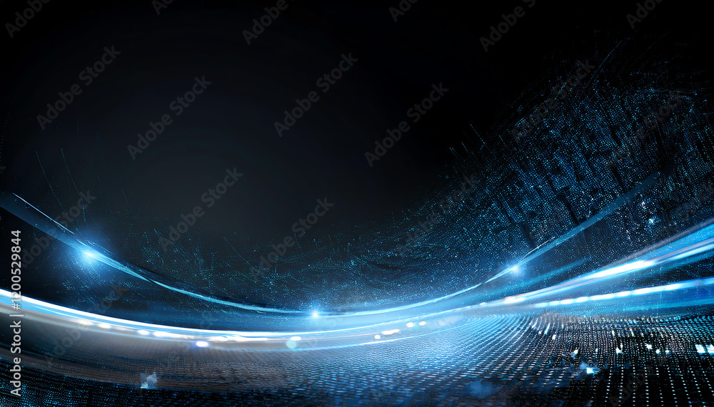 Poster a dynamic abstract background featuring glowing blue lines and particles against a dark backdrop, cr