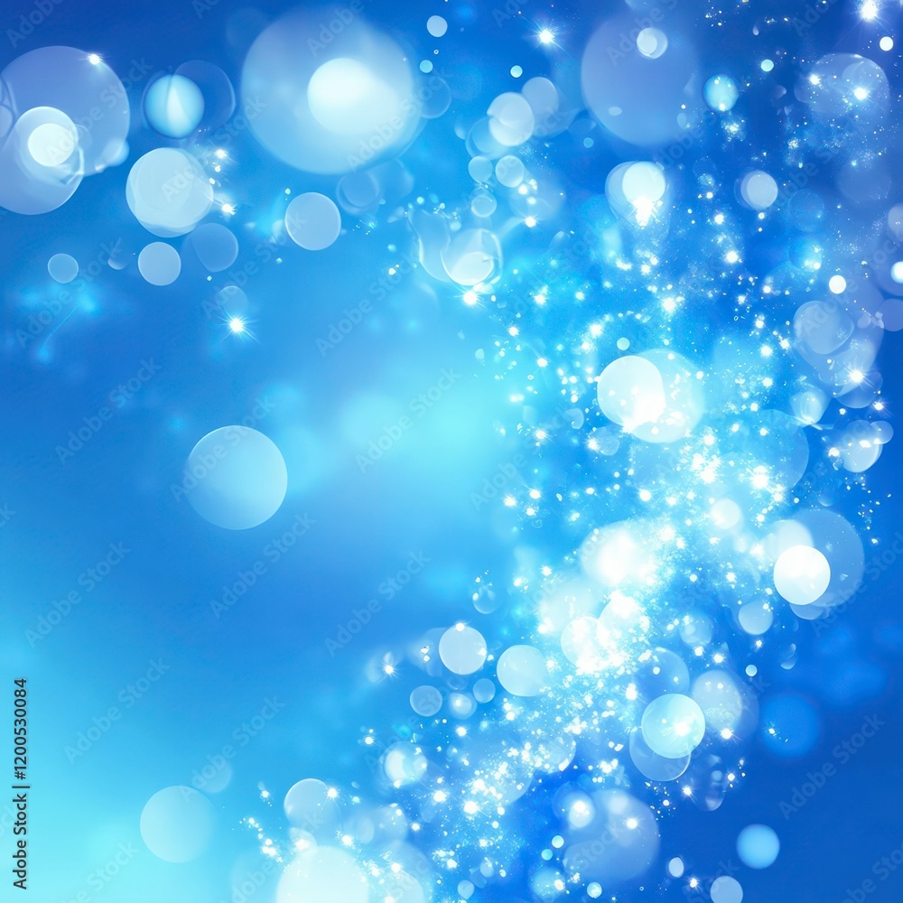 Poster sparkling blue abstract background with glowing light rays and glittering particles, evoking magic, 