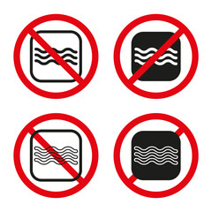 No microwaves icon. Prohibited wave symbol. Warning red circle. Black and white sign.