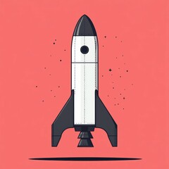 cartoon rocket illustration on a bright blue background, featuring planets, clouds, and stars, symbolizing space exploration and innovation.