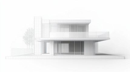 architectural wireframe of a modern two-story building, minimalist design showcasing structure, innovation, and contemporary architectural concept.