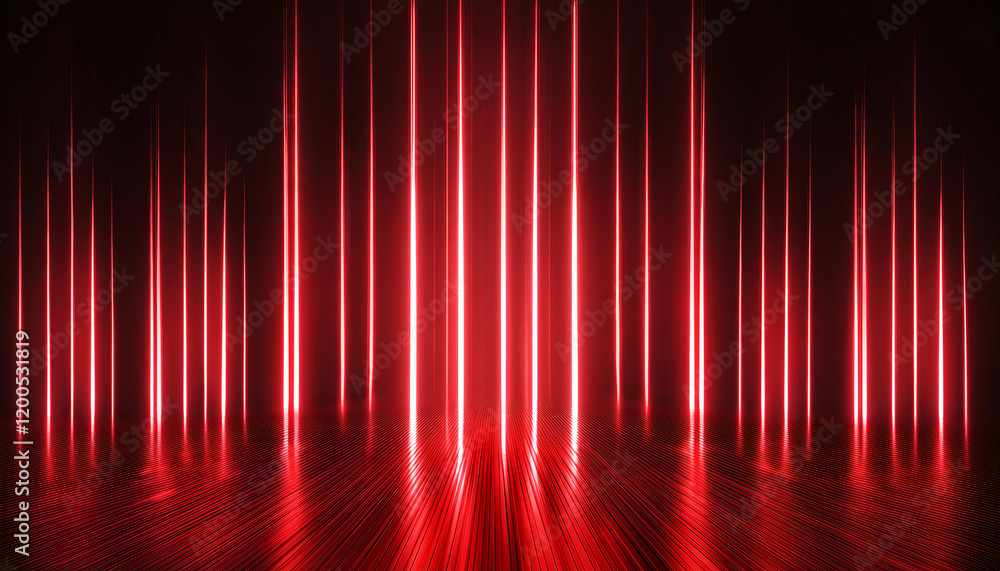 Aufkleber a dynamic scene showcasing vertical red light beams against a dark backdrop, creating a striking vis