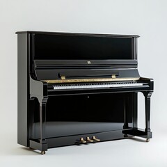 classic black upright piano with elegant design, ivory keys, and golden accents, symbolizing music, tradition, and timeless sophistication.