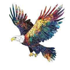 Fototapeta premium Colorful eagle with rainbow feathers flying in the sky