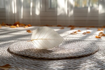 Minimalist Interior Decor with Leaf Plate and Woven Mat in Soft Natural Lighting