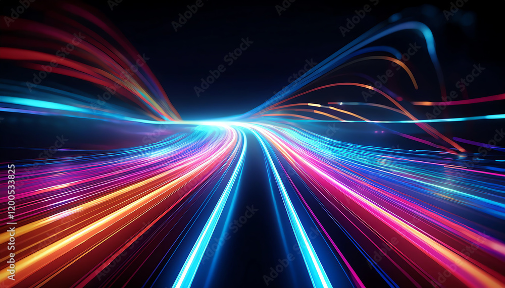 Poster a vibrant display of colorful light trails creates a dynamic and futuristic visual effect against a 