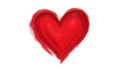 A vibrant red heart, adorned with a delicate paint smudge, boldly centers against a pristine white backdrop, evoking warmth and artistry