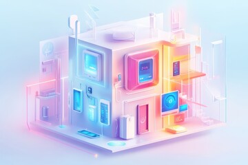 A creative diagram showcasing a smart home system, linking devices like thermostats and security cameras