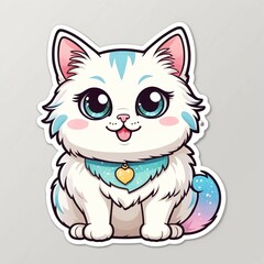 Obraz premium Cat sticker, cartoon cat sticker, Kitty decal, Feline sticker, Cat illustration, Kitten badge, Cat design, Purrfect sticker, Cat motif, Feline graphic, Cat-themed sticker, Whiskered sticker.
