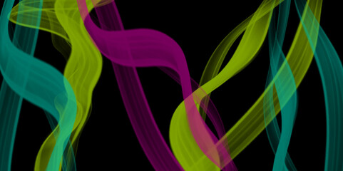 Abstract technology design. neon lines on background. Black background. Dark abstract background with a glowing abstract wave. colored lines, waves, smoke, black background, abstraction. 