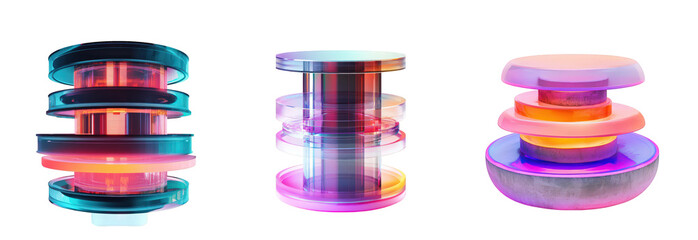 Colorful translucent shapes stacked creatively, showcasing modern design and vibrant lighting effects.