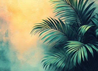 Palm Leaves Tropical Botanical Illustration Minimalist Abstract Drawing Decor