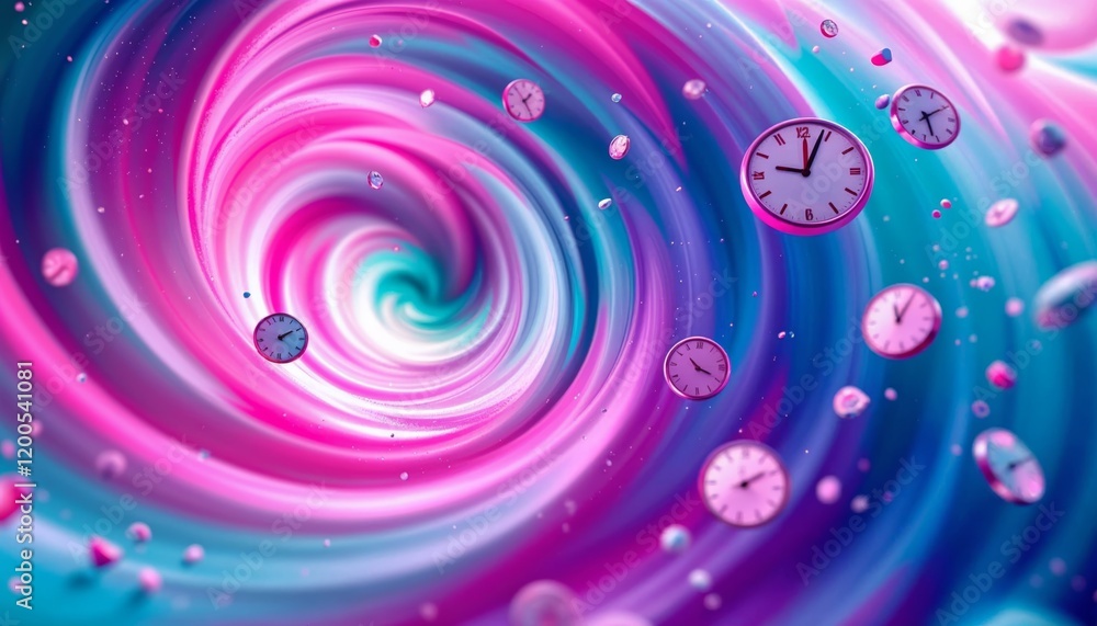 Poster abstract time vortex with clocks