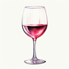 Elegant Watercolor Illustration of a Red Wine Glass on White Background, Perfect for Dining and Beverage Art Decor