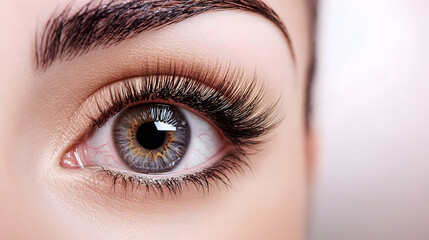 Obraz premium Close-up of a Woman's Eye with Long Eyelashes, eye lashes, makeup, cosmetics, beauty, skincare