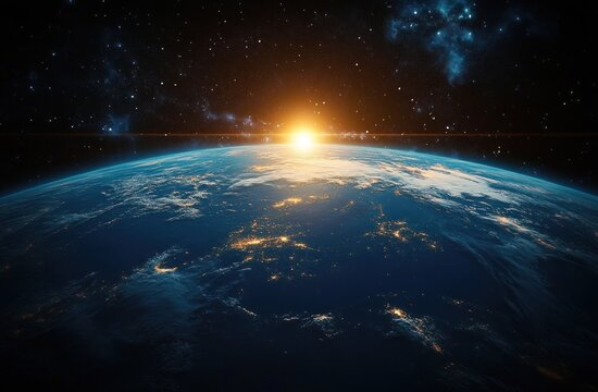 Stunning Panoramic View of Earth from Space Illuminated by a Distant Star - Powered by Adobe
