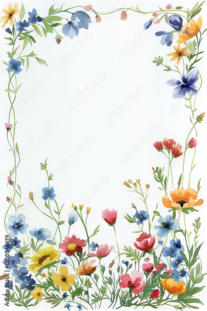 Poster watercolor floral frame creating a blank space for text or design