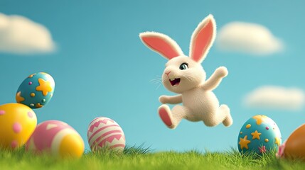 Fototapeta premium A playful Easter template featuring hopping bunny animations and colorful eggs.