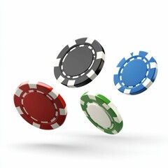 floating colorful poker chips in red, black, and blue, symbolizing gambling, gaming, and casino entertainment with dynamic motion.