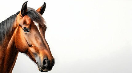 Chestnut Horse Portrait Against White Background, brown horse, equine, animal, mammal, head