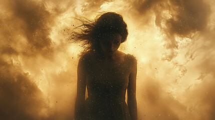 Woman, stormy clouds, sorrow, ethereal, art, website banner