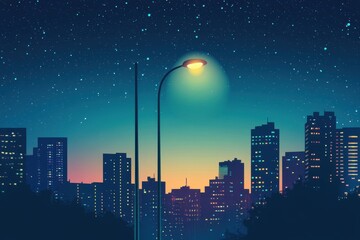 Cityscape at Night Under a Starry Sky