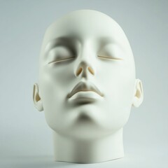 minimalist sculpture of a serene face with closed eyes, smooth white texture, elegant expression, artistic and calming design.