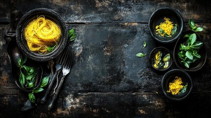 Rustic Italian pasta dish, dark background, food styling, recipe blog