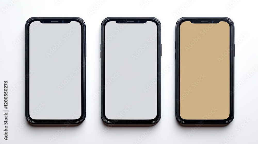 Poster Sleek Smartphone Models with Transparent Screens on White Background for Technology and Business Application