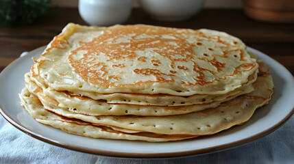 Stack of golden brown pancakes on a plate, stack of pancakes, breakfast, brunch, food, food photography