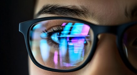 Close-Up of Reflective Glasses with Digital Display Reflection Capturing Modern Technology and Style in a Unique Perspective