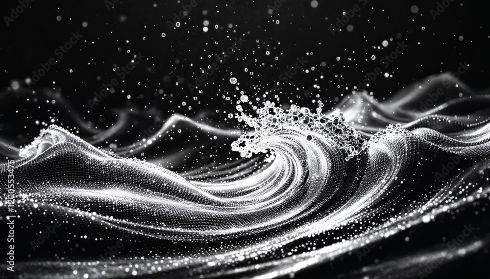 Poster abstract wave particle motion. digital art, futuristic technology concept.