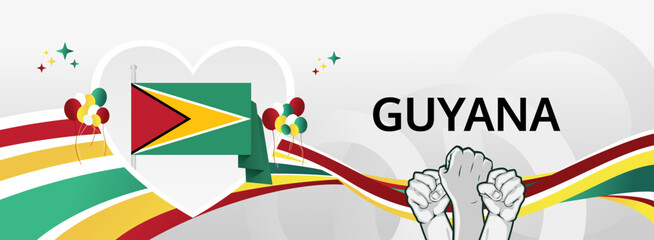 Guyana Independence Day modern greeting banner. 26 May Happy Guyana National Day. Holiday abstract concept in flag colors. Great for event like carnival, feast poster, support, culture and tourism