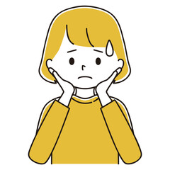 女性の悩みと疑問　頬に手をそえる困り顔の女性