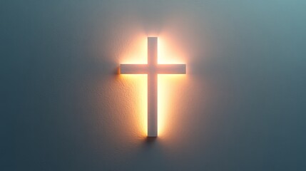 Illuminated Cross on Wall Casting Divine Light Creating a Spiritual and Peaceful Atmosphere in Room