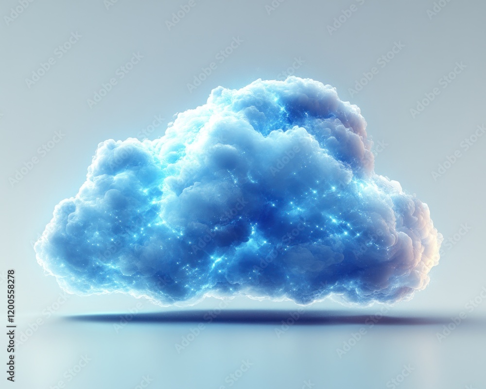 Poster glossy blue cloud icon minimalist design 3d rendering on white background