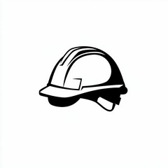 a minimalist black-and-white illustration of a construction hard hat, symbolizing safety, industry, and professional craftsmanship in a clean design.