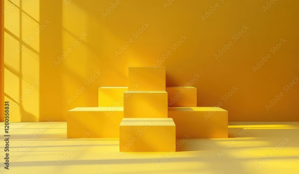 Poster bright yellow geometric block minimalist abstract stage platform for product display modern studio p