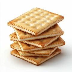 a neatly stacked pile of golden square crackers with a crispy texture, exuding simplicity and deliciousness in a minimal design.