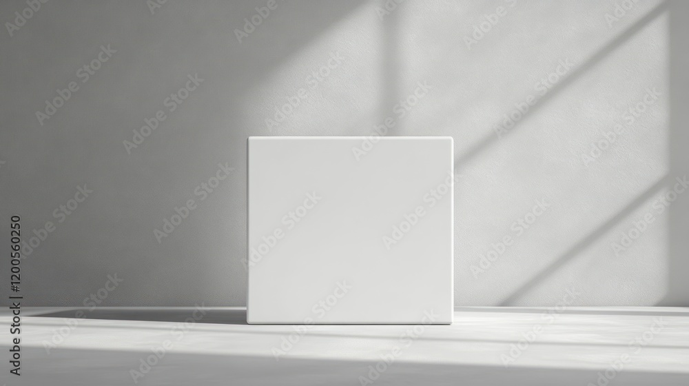 Poster minimalist white cube gift box 3d rendering mock up in light gray environment
