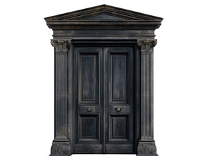 vintage door with ornate columns and pediment, isolated on transparency background, evokes sense of elegance and history